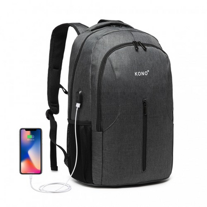 Kono Large Backpack with USB Charging Interface - Grey | E6904
