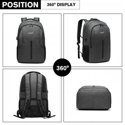 Kono Large Backpack with USB Charging Interface - Grey | E6904