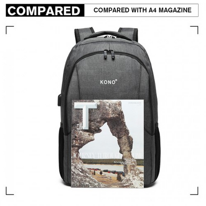 Kono Large Backpack with USB Charging Interface - Grey | E6904