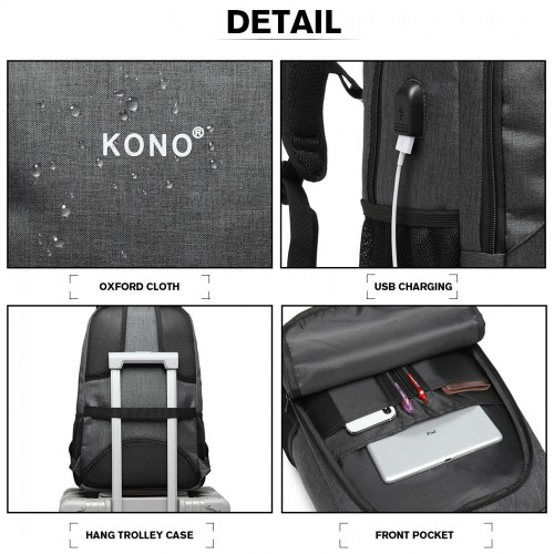 Kono Large Backpack with USB Charging Interface - Grey | E6904