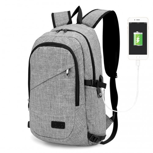 Kono Business Laptop Backpack - Grey | USB Charging Port | Fits 15.6" Laptops