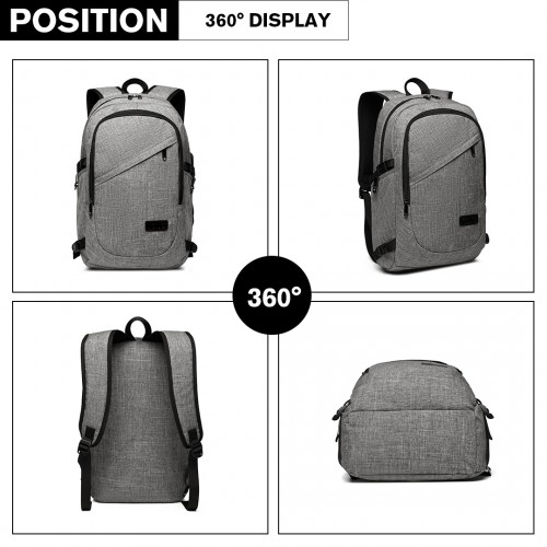 Kono Business Laptop Backpack - Grey | USB Charging Port | Fits 15.6" Laptops