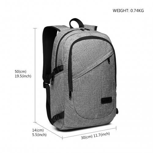 Kono Business Laptop Backpack - Grey | USB Charging Port | Fits 15.6" Laptops