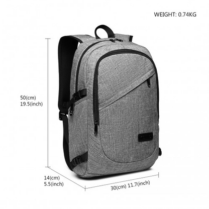 Kono Business Laptop Backpack - Grey | USB Charging Port | Fits 15.6" Laptops