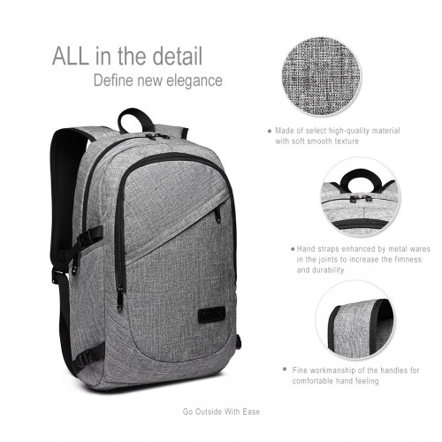 Kono Business Laptop Backpack - Grey | USB Charging Port | Fits 15.6" Laptops