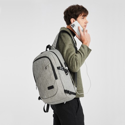 Kono Business Laptop Backpack - Grey | USB Charging Port | Fits 15.6" Laptops