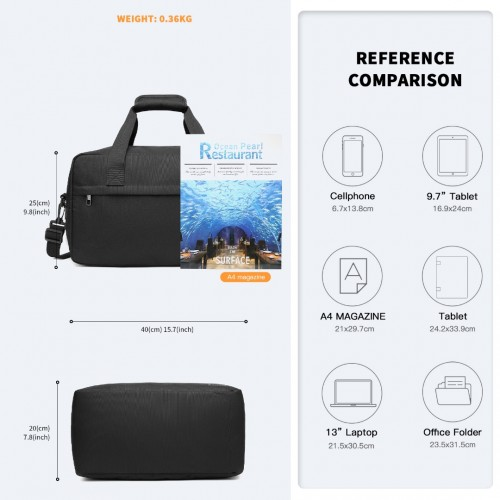 Kono Lightweight Multi Purpose Unisex Sports Travel Duffel Bag - Black