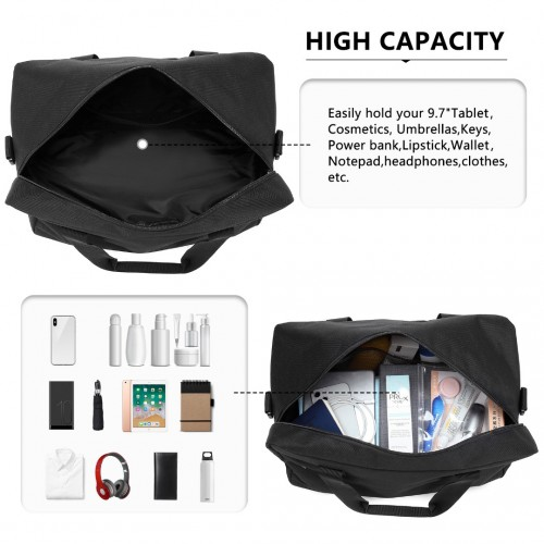 Kono Lightweight Multi Purpose Unisex Sports Travel Duffel Bag - Black