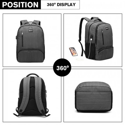 Kono Multi Compartment Backpack with USB Connectivity - Grey | Stylish & Functional, Ideal for Everyday Use