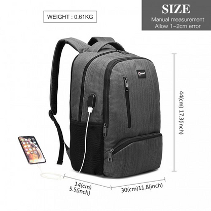 Kono Multi Compartment Backpack with USB Connectivity - Grey | Stylish & Functional, Ideal for Everyday Use
