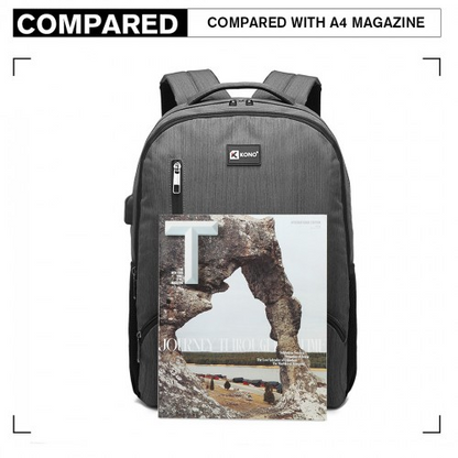 Kono Multi Compartment Backpack with USB Connectivity - Grey | Stylish & Functional, Ideal for Everyday Use