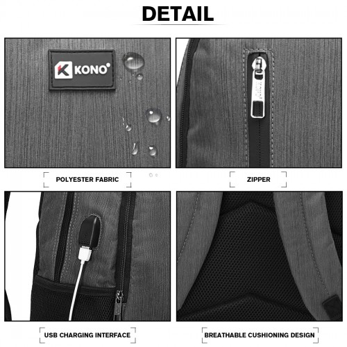 Kono Multi Compartment Backpack with USB Connectivity - Grey | Stylish & Functional, Ideal for Everyday Use
