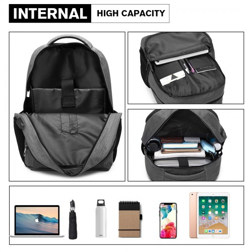 Kono Multi Compartment Backpack with USB Connectivity - Grey | Stylish & Functional, Ideal for Everyday Use