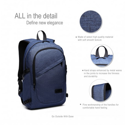 Kono Business Laptop Backpack with USB Charging Port – Navy Blue | E6715