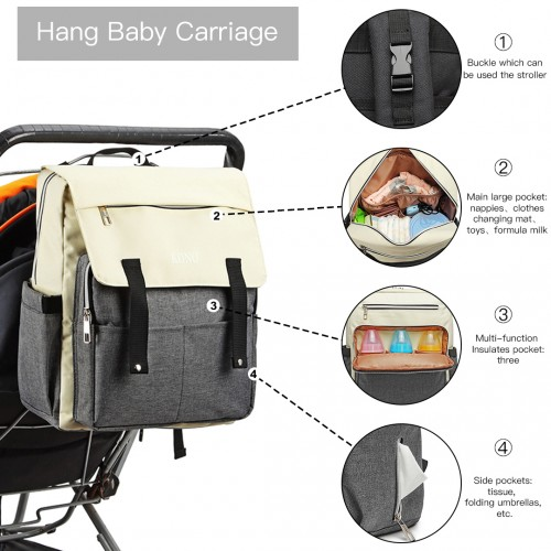 Kono Multi Compartment Baby Changing Backpack with USB Connectivity - Grey