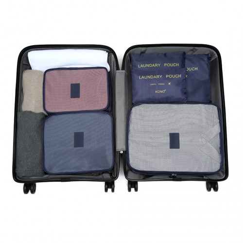 Kono 6 Piece Polyester Travel Luggage Organizer Bag Set - Navy Blue | E2015