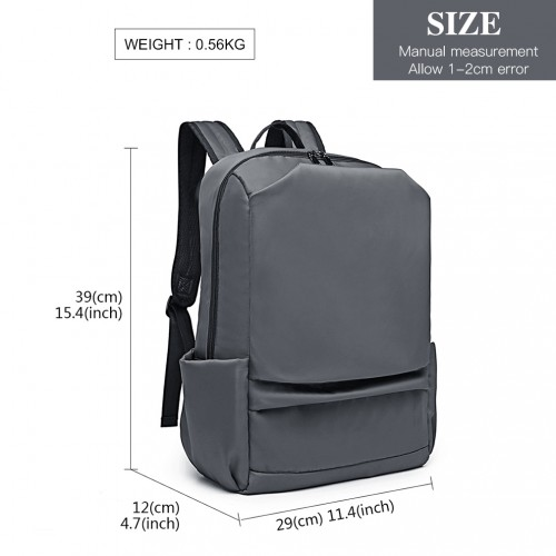 Kono Water Resistant Travel Backpack with USB Charging Port - Grey