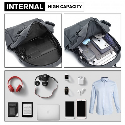 Kono Water Resistant Travel Backpack with USB Charging Port - Grey