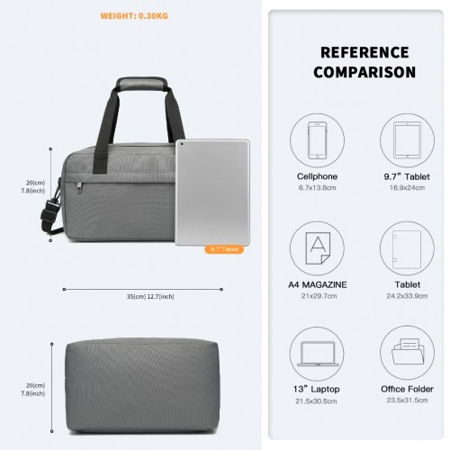 Kono Lightweight Multi Purpose Unisex Sports Travel Duffel Bag - Grey