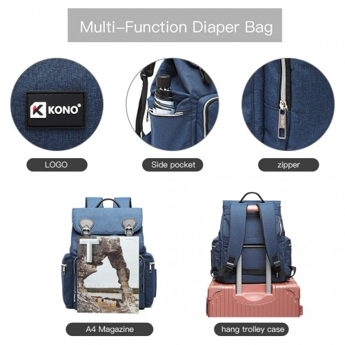 Kono Travel Baby Changing Backpack with USB Charging Interface - Navy