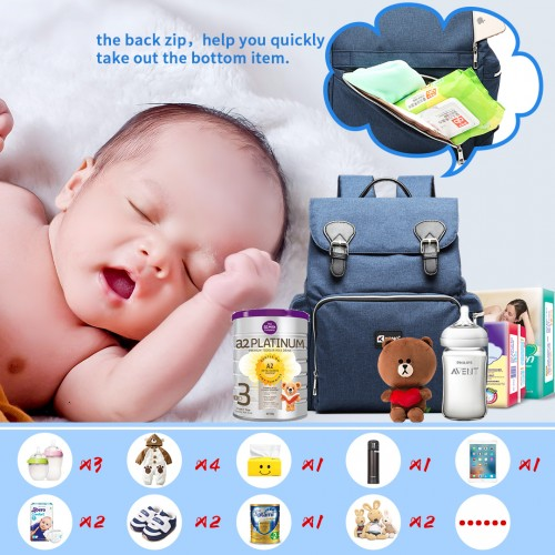 Kono Travel Baby Changing Backpack with USB Charging Interface - Navy