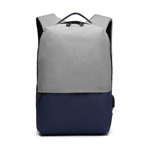 Kono Waterproof Basic Backpack with USB Charging Port - Grey/Blue