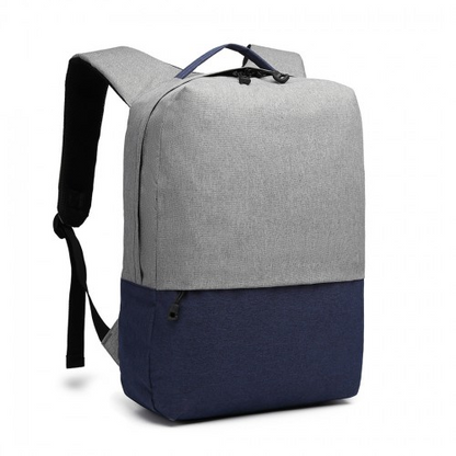Kono Waterproof Basic Backpack with USB Charging Port - Grey/Blue