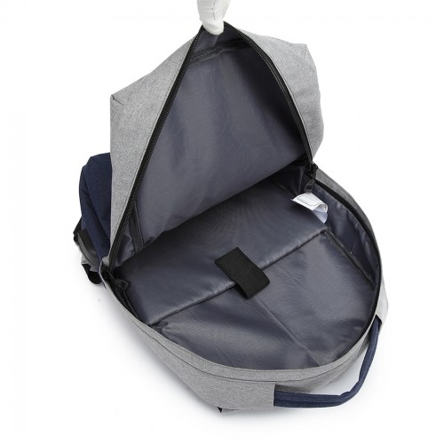 Kono Waterproof Basic Backpack with USB Charging Port - Grey/Blue