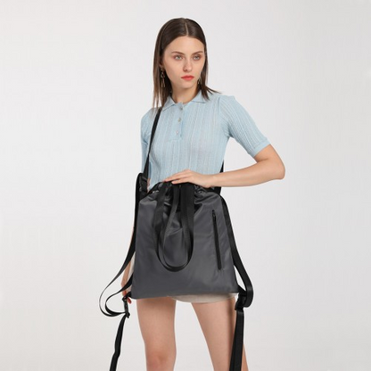 Kono Nylon Multi Way Drawstring Backpack Shoulder Bag - Grey