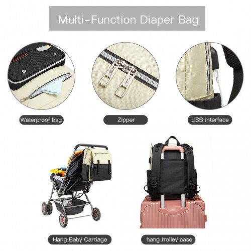 Kono Multi Compartment Baby Changing Backpack with USB Connectivity - Black