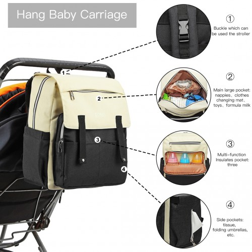 Kono Multi Compartment Baby Changing Backpack with USB Connectivity - Black