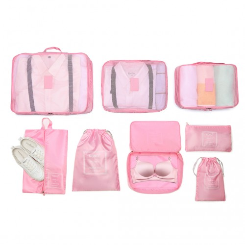 Kono 8 Piece Polyester Travel Luggage Organiser Bag Set - Pink | Durable & Water-Resistant Travel Accessories