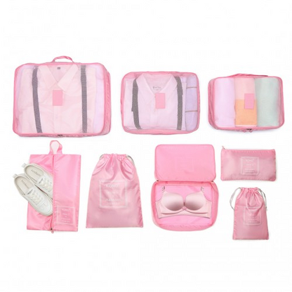 Kono 8 Piece Polyester Travel Luggage Organiser Bag Set - Pink | Durable & Water-Resistant Travel Accessories