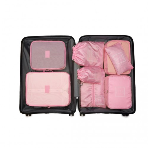 Kono 8 Piece Polyester Travel Luggage Organiser Bag Set - Pink | Durable & Water-Resistant Travel Accessories