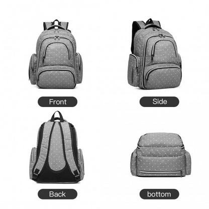 Kono Large Capacity Multi-Function Baby Diaper Backpack - Polka Dot Grey