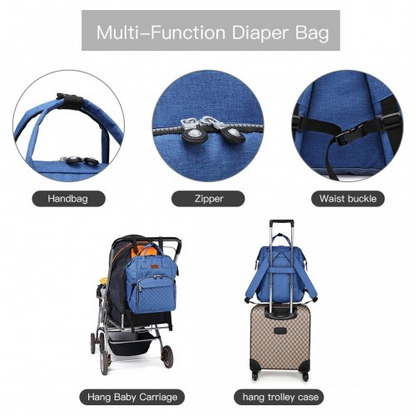 Kono Wide Open Baby Diaper Changing Backpack - Blue | Stylish & Versatile Baby Bag