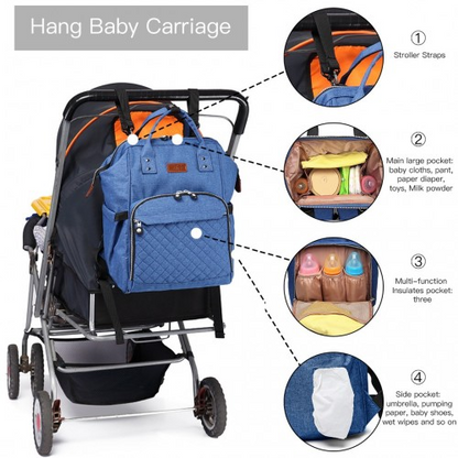 Kono Wide Open Baby Diaper Changing Backpack - Blue | Stylish & Versatile Baby Bag