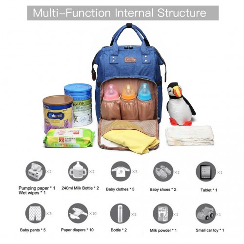 Kono Wide Open Baby Diaper Changing Backpack - Blue | Stylish & Versatile Baby Bag