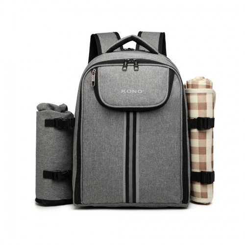 Kono Canvas Picnic Backpack - Grey | Insulated, Water-Resistant, Large Capacity