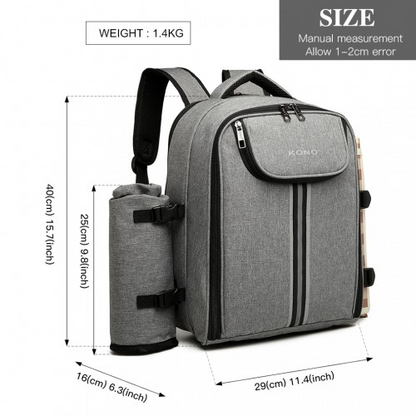 Kono Canvas Picnic Backpack - Grey | Insulated, Water-Resistant, Large Capacity