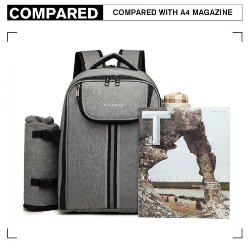 Kono Canvas Picnic Backpack - Grey | Insulated, Water-Resistant, Large Capacity