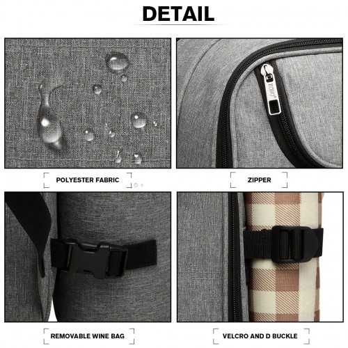 Kono Canvas Picnic Backpack - Grey | Insulated, Water-Resistant, Large Capacity