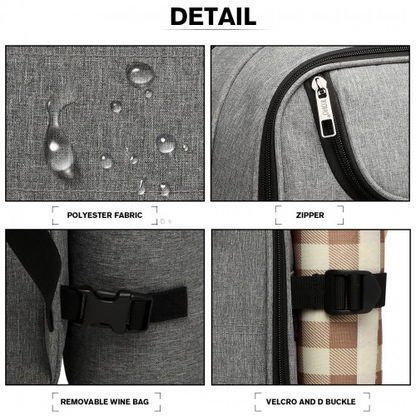 Kono Canvas Picnic Backpack - Grey | Insulated, Water-Resistant, Large Capacity