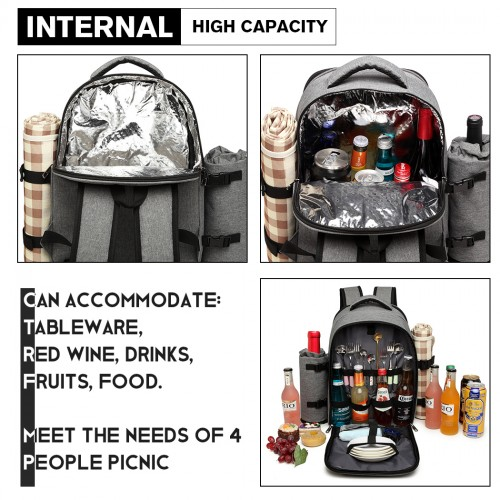 Kono Canvas Picnic Backpack - Grey | Insulated, Water-Resistant, Large Capacity