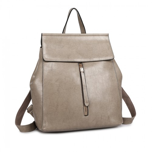 Miss Lulu Vintage Oil-Wax Faux Leather Backpack - Grey | Stylish & Versatile
