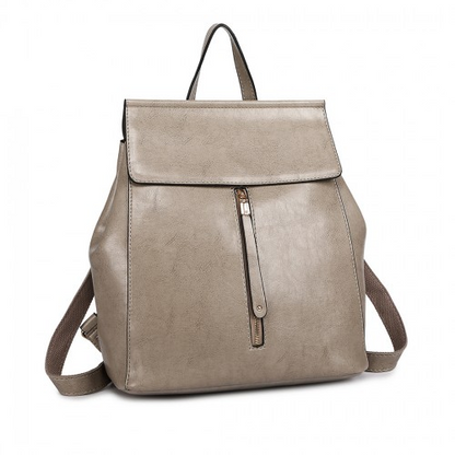Miss Lulu Vintage Oil-Wax Faux Leather Backpack - Grey | Stylish & Versatile