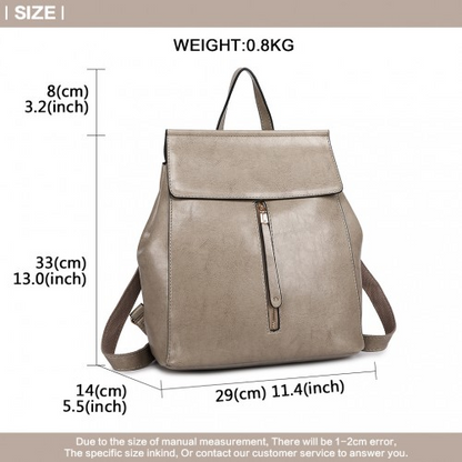 Miss Lulu Vintage Oil-Wax Faux Leather Backpack - Grey | Stylish & Versatile