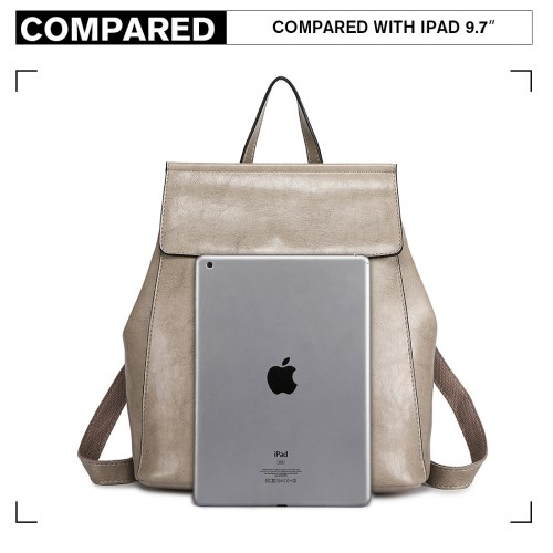 Miss Lulu Vintage Oil-Wax Faux Leather Backpack - Grey | Stylish & Versatile