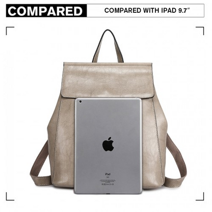 Miss Lulu Vintage Oil-Wax Faux Leather Backpack - Grey | Stylish & Versatile