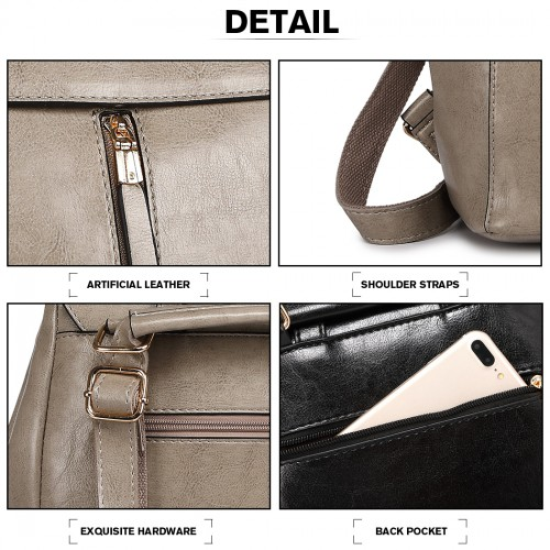 Miss Lulu Vintage Oil-Wax Faux Leather Backpack - Grey | Stylish & Versatile